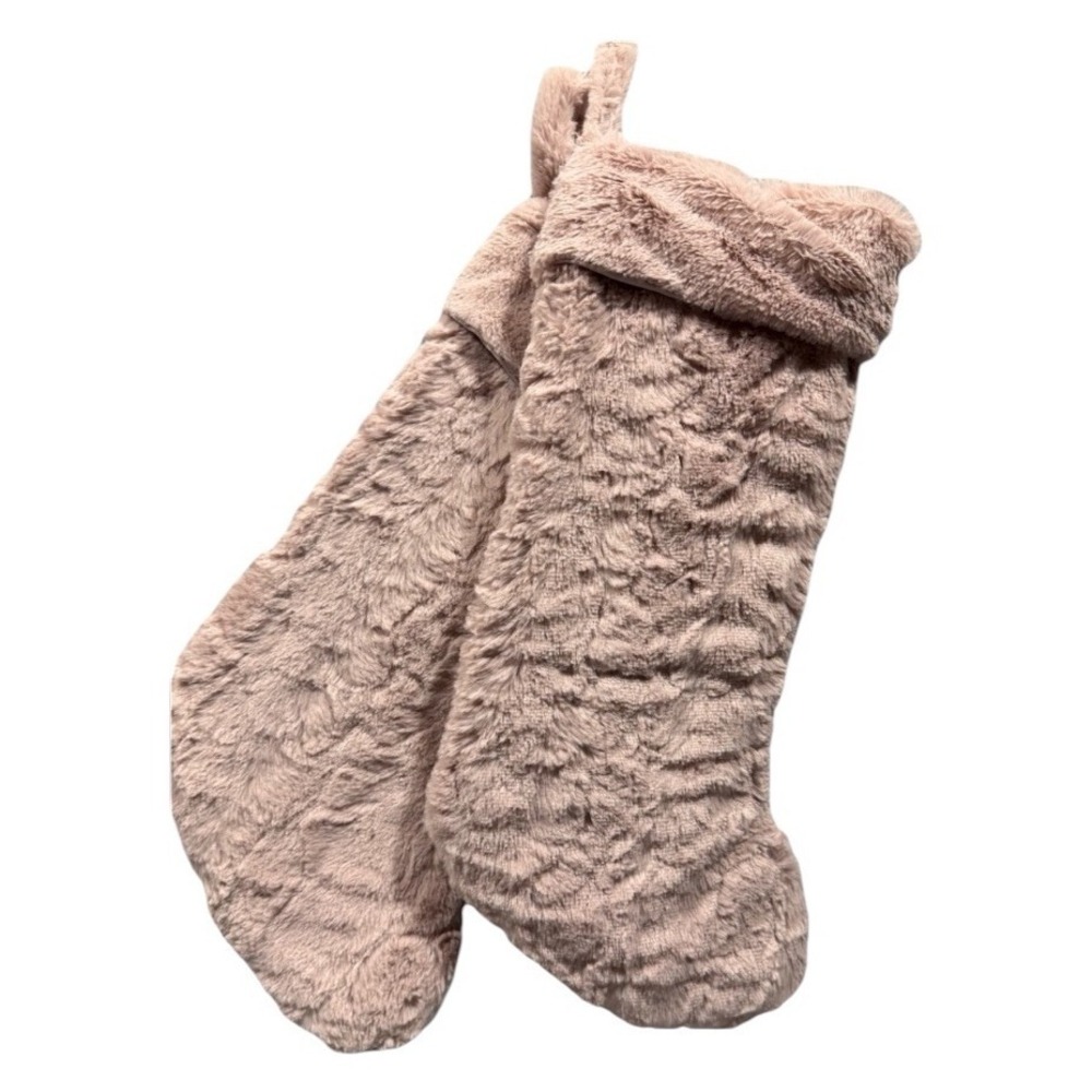 New 2 Blush Pink Faux Fur Christmas Stockings Soft Plush Holiday Decor 18" Pair